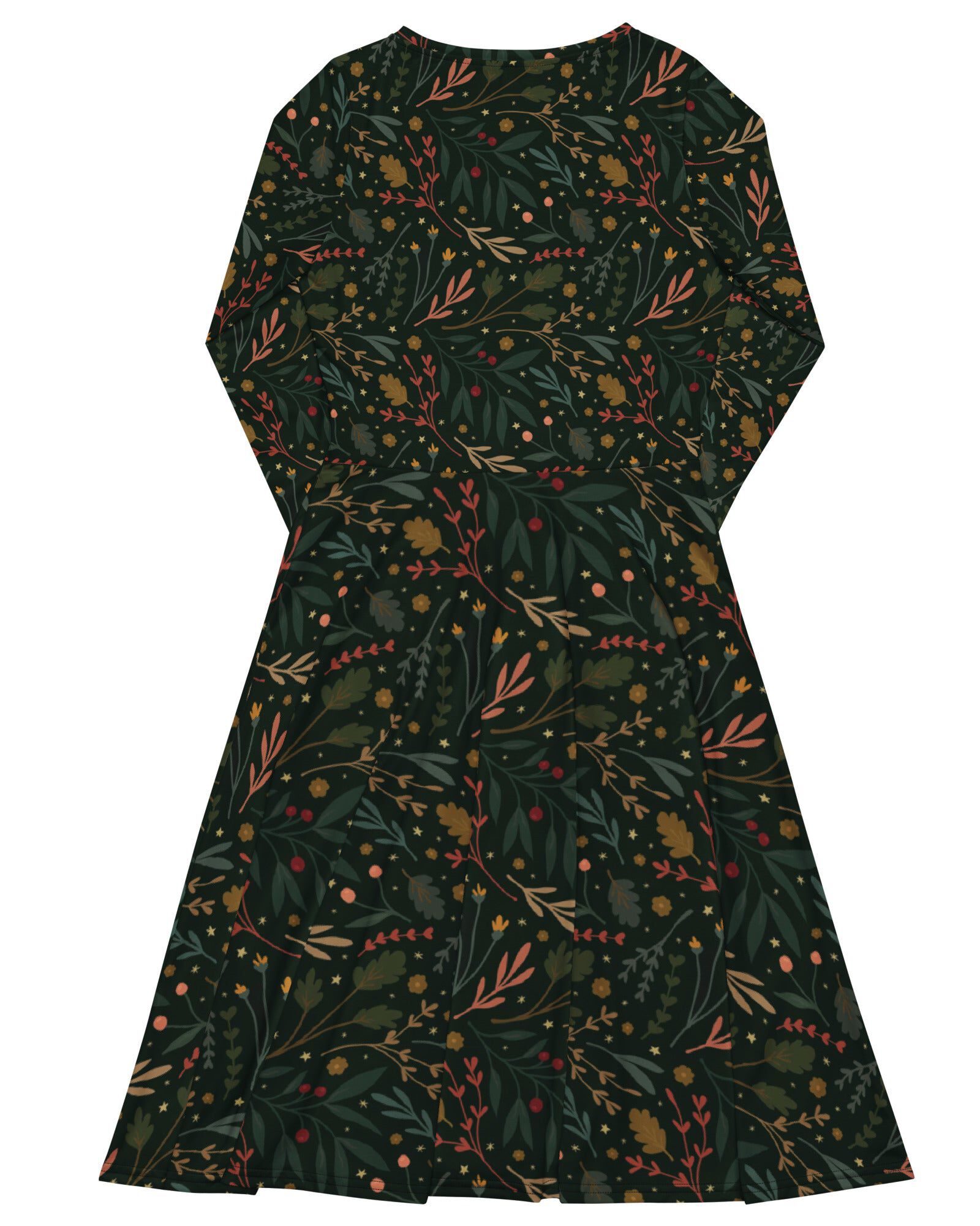 Festive Flora Long Sleeve Midi Dress, Hunter Green / Hunter Green, alternate image number 1