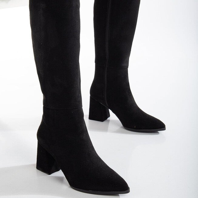 VALERIE - BLACK SUEDE KNEE HIGH BOOTS, BLACK / Black, alternate image number null