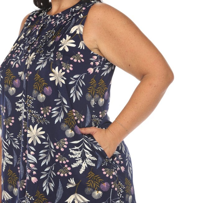 Floral Sleeveless Tunic Top, Navy / Navy, alternate image number 3
