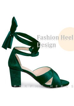 Chunky Heel Cross Strap Lace Up Velvet Sandals