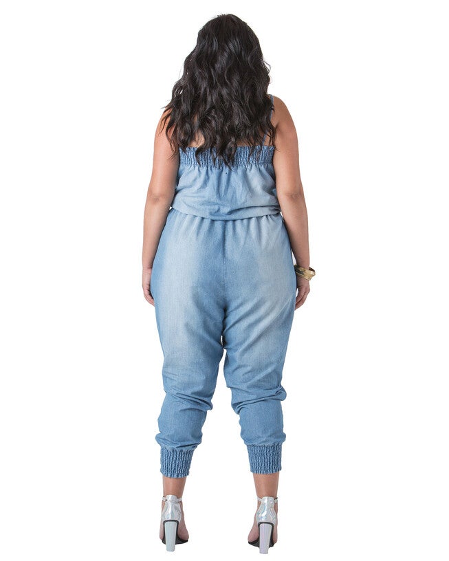 Kimi Light Washed Chambray Strapless Jumpsuits, 2397SFBOARD / Light Blue, alternate image number null