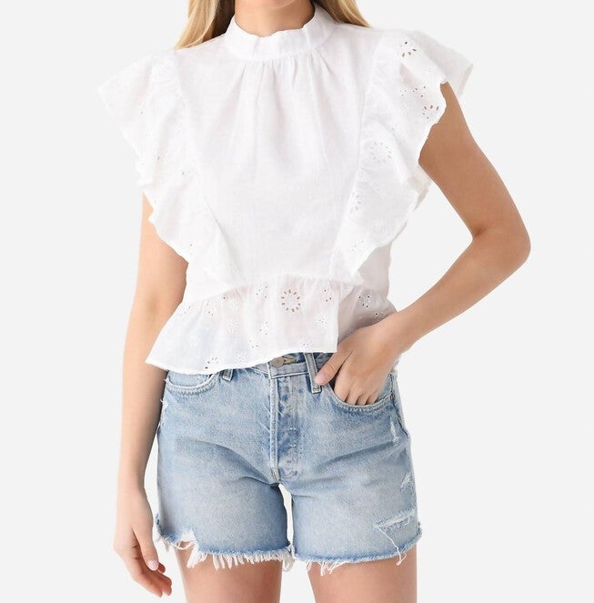 EYELET PEPLUM TOP, Blanc / White, hi-res image number null