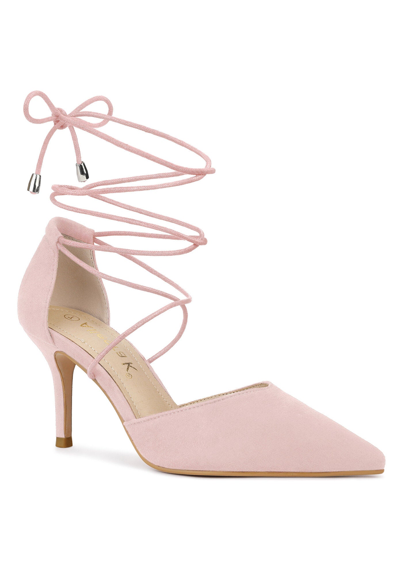 Pointed Toe Lace Up Stiletto Heels Dress Pumps, Pink / Pink, hi-res image number 0
