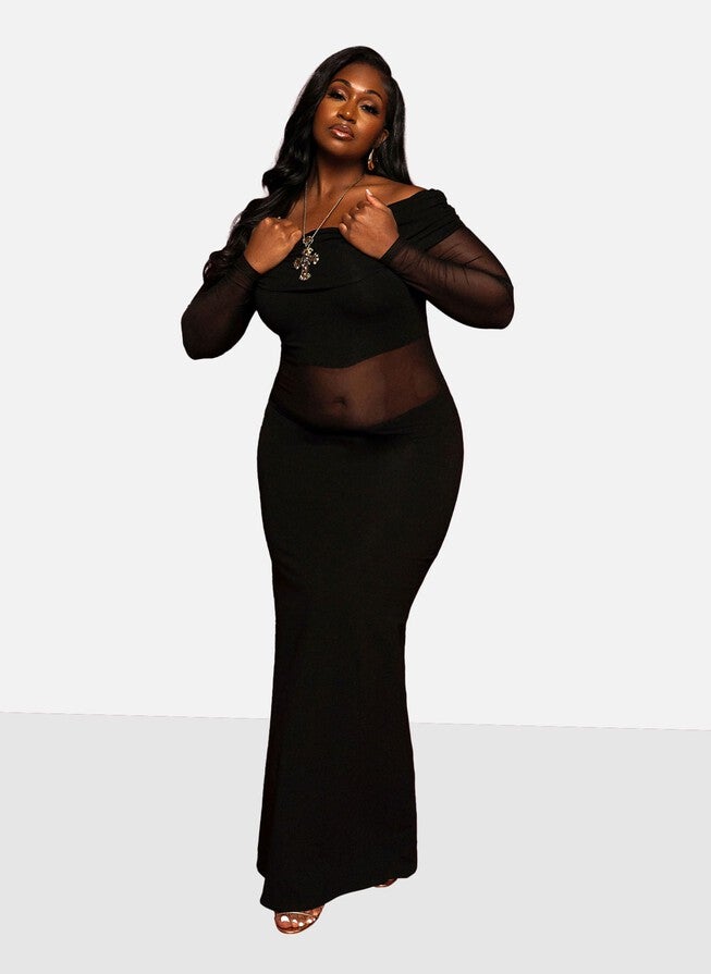 Gloria Mesh Bodice Maxi Dress, Black / Black, hi-res image number 0
