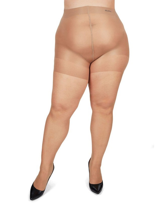 Plus Size Curvy Silky Sheer Control Top Pantyhose, Honey / amber, alternate image number 1