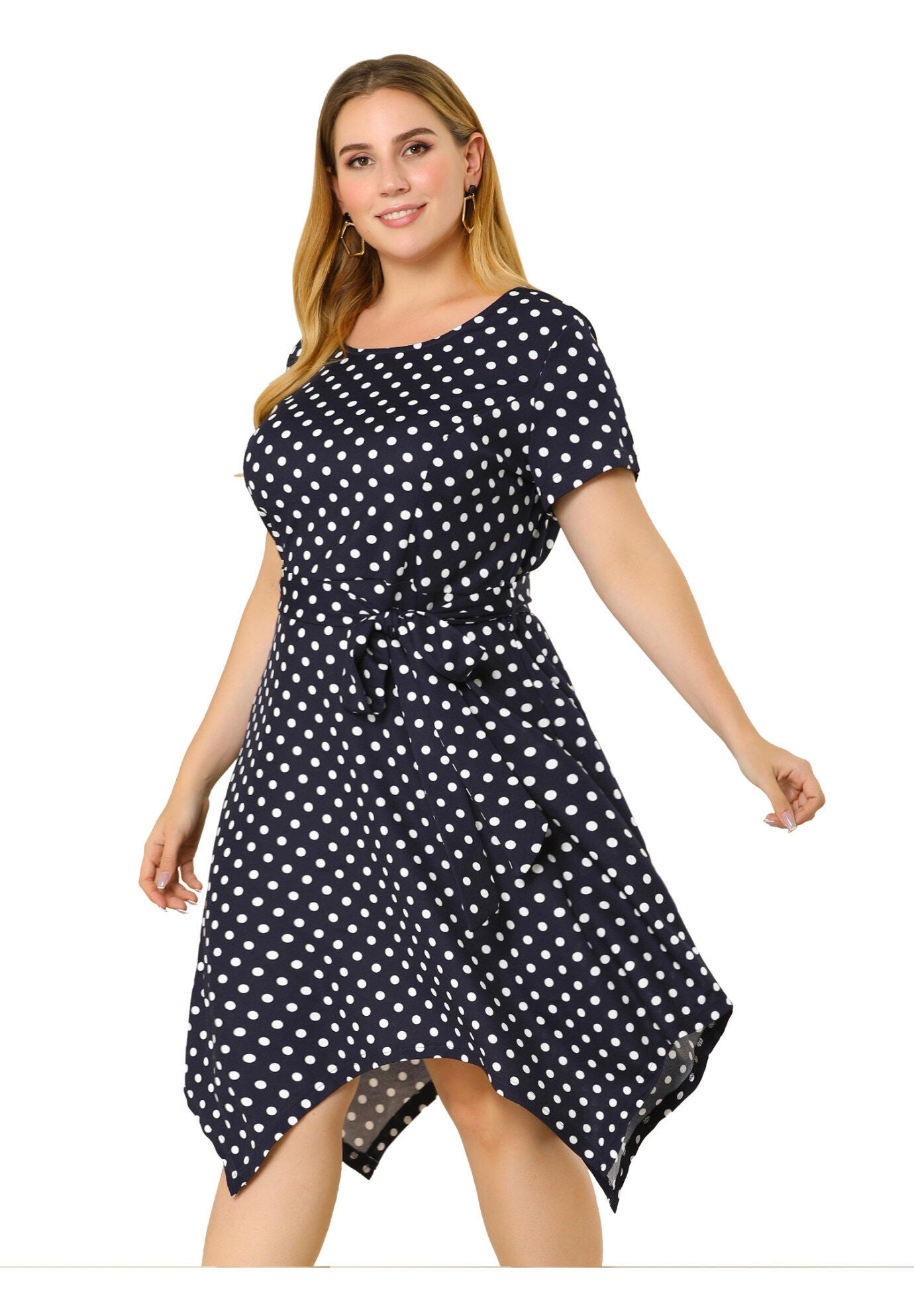 Printed Retro High Low Short Sleeves Dress, Navy Blue / Navy, alternate image number 2