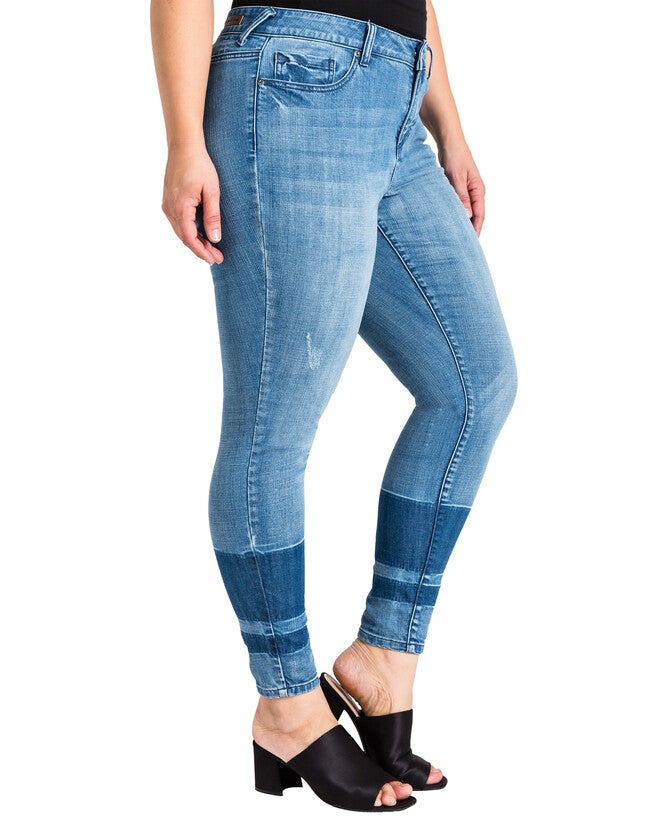 Plus Size Virginia Two-Tone Contrast Stripe Women's Skinny Jeans, Blue / Medium Wash, alternate image number null