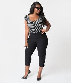 Unique Vintage 1950s Black High Waist Rachelle Capri Pants