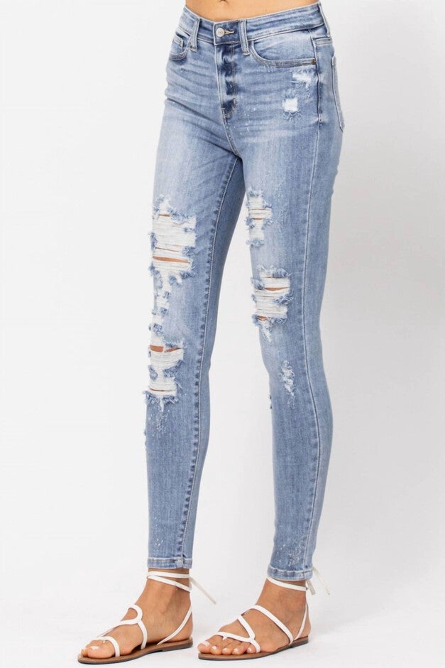 DESTROYED SKINNY JEAN IN BLEACH SPLASH, , alternate image number 4