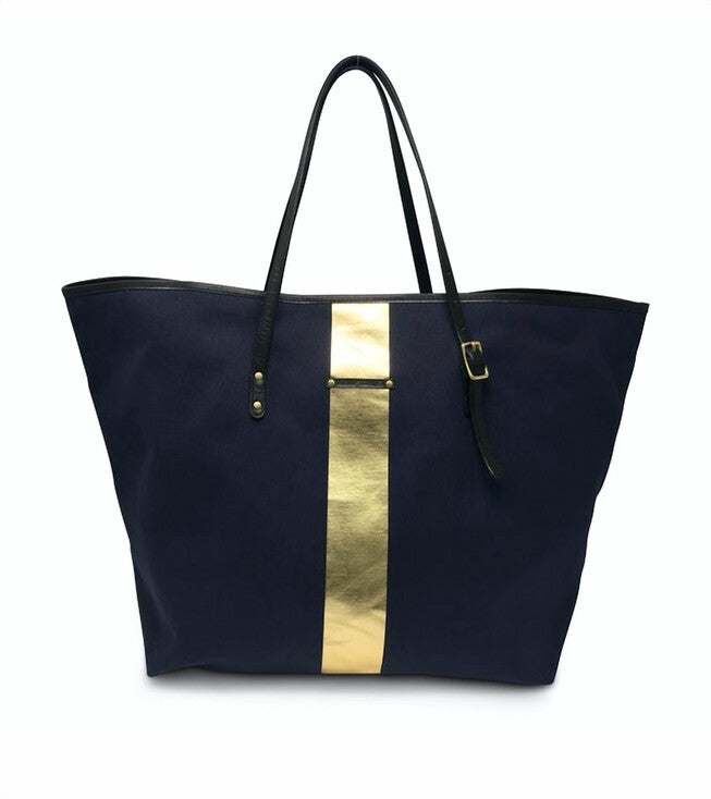 Striped Canvas Urban Beach Tote in Navy/Gold, NavyGold / Gold, hi-res image number null