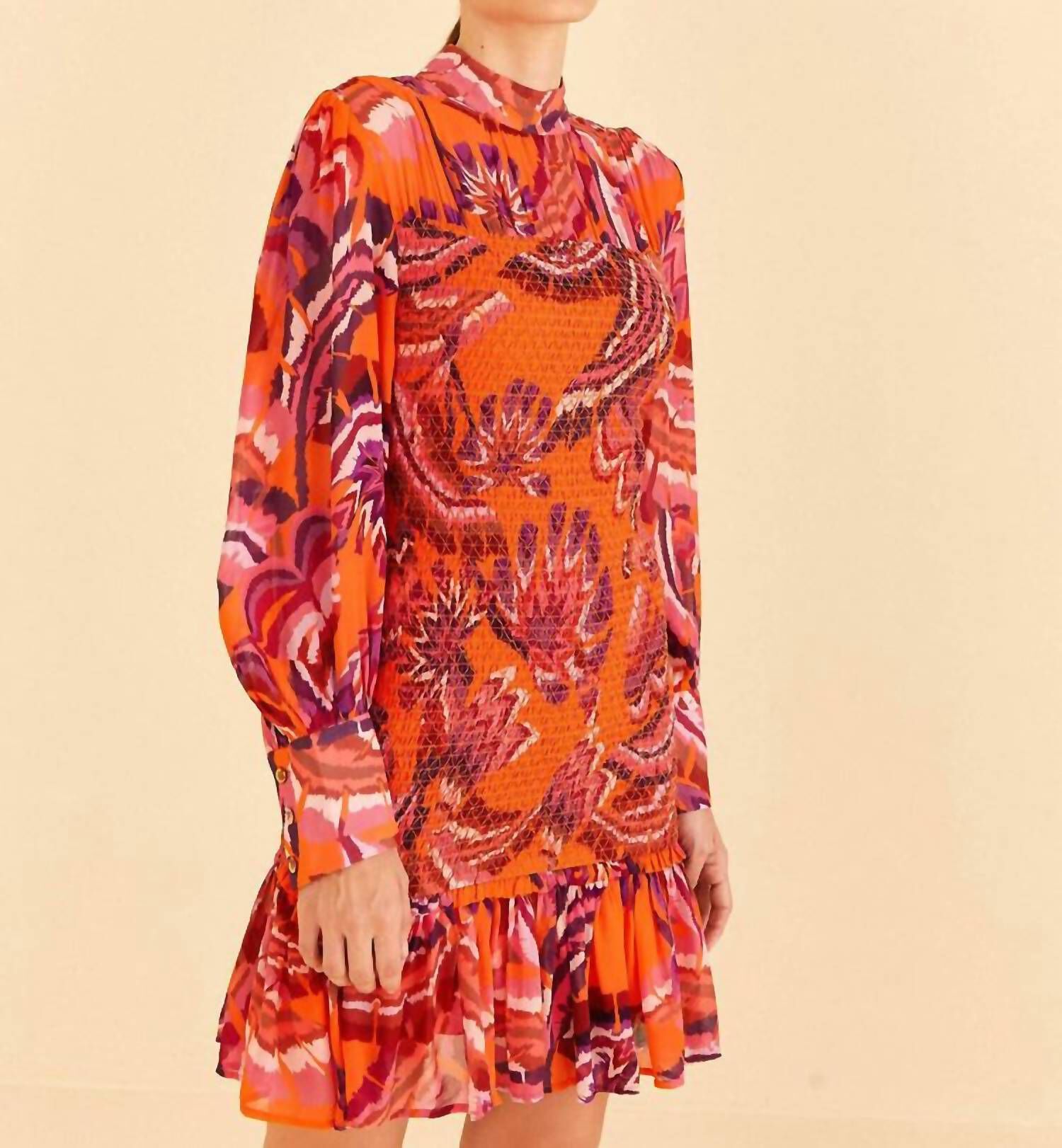 CHEVRON MOCK NECK PULLOVER MINI DRESS IN FOREST ORANGE, Forest Orange / Orange, alternate image number 1
