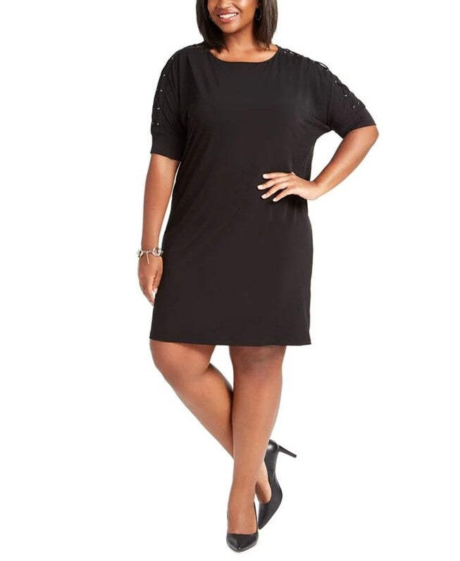 Michael Kors Women's Lace up Plus Shift Dress Black Size 0X, Black / Black, hi-res image number 0