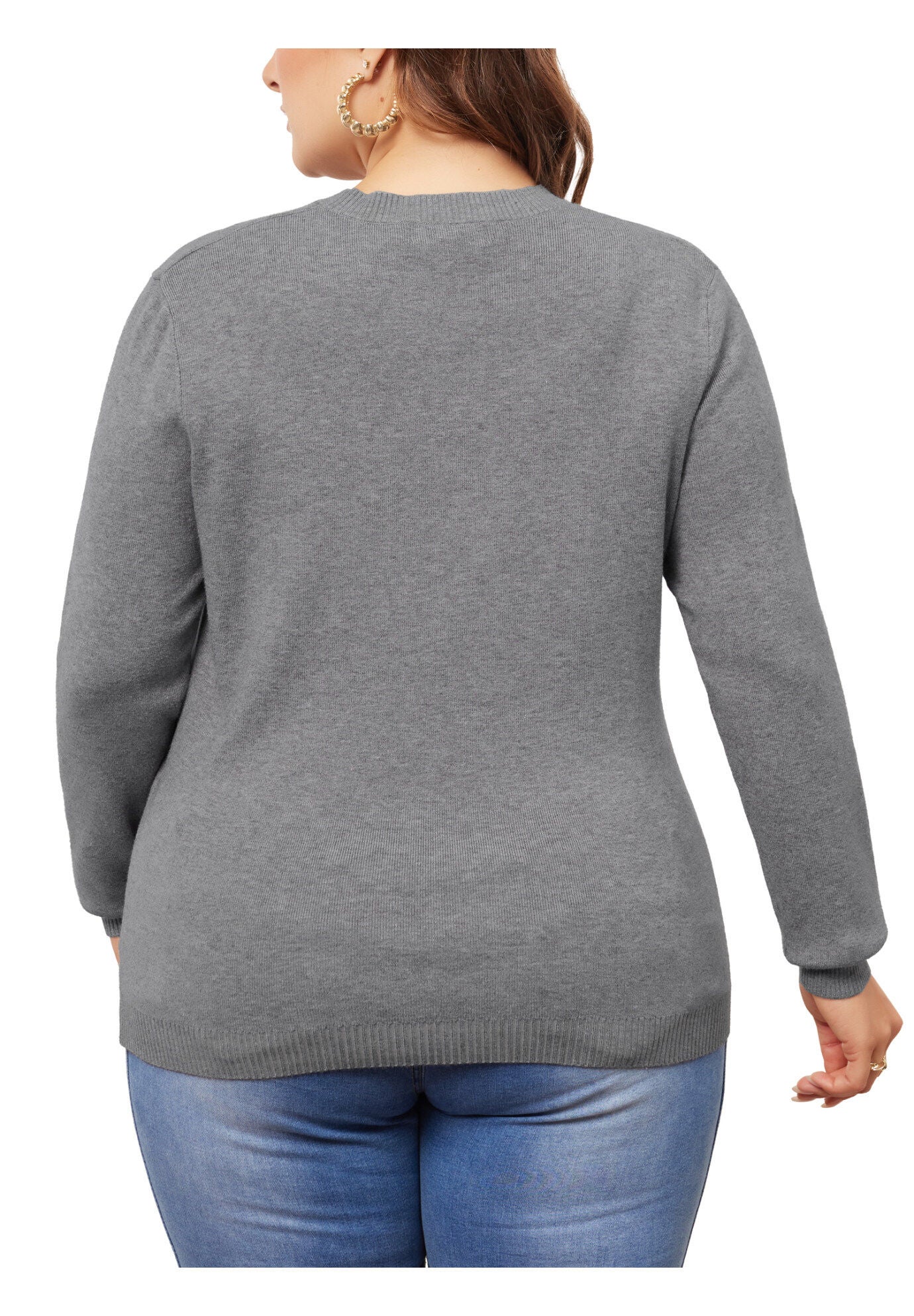 Long Sleeve Crewneck Knit Sweater Tee Top, Grey / Cool Gray, alternate image number 3