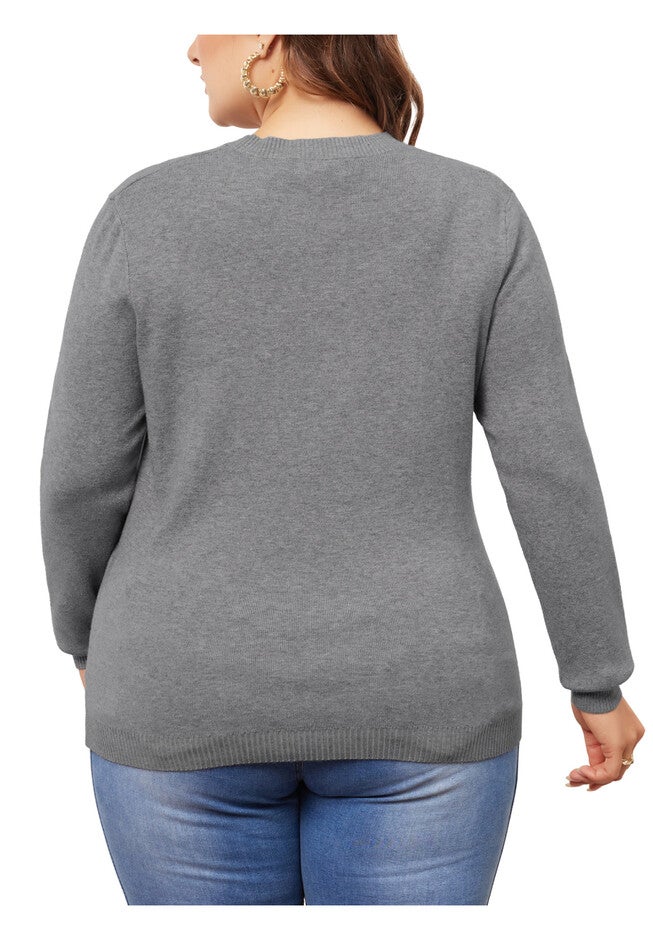 Long Sleeve Crewneck Knit Sweater Tee Top, Grey / Cool Gray, alternate image number 3