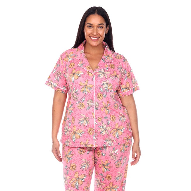 Short Sleeve & Pants Tropical Pajama Set, PinkOrange / Pink, alternate image number 1