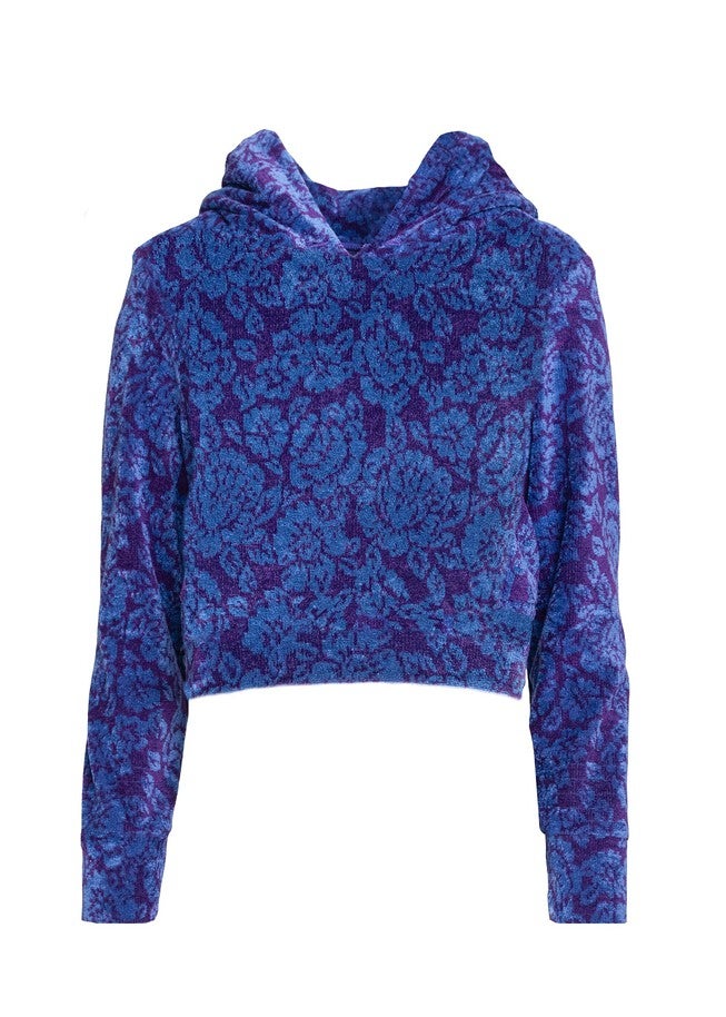 Floral Cropped Hoodie, Blue / Royal Blue, alternate image number 3