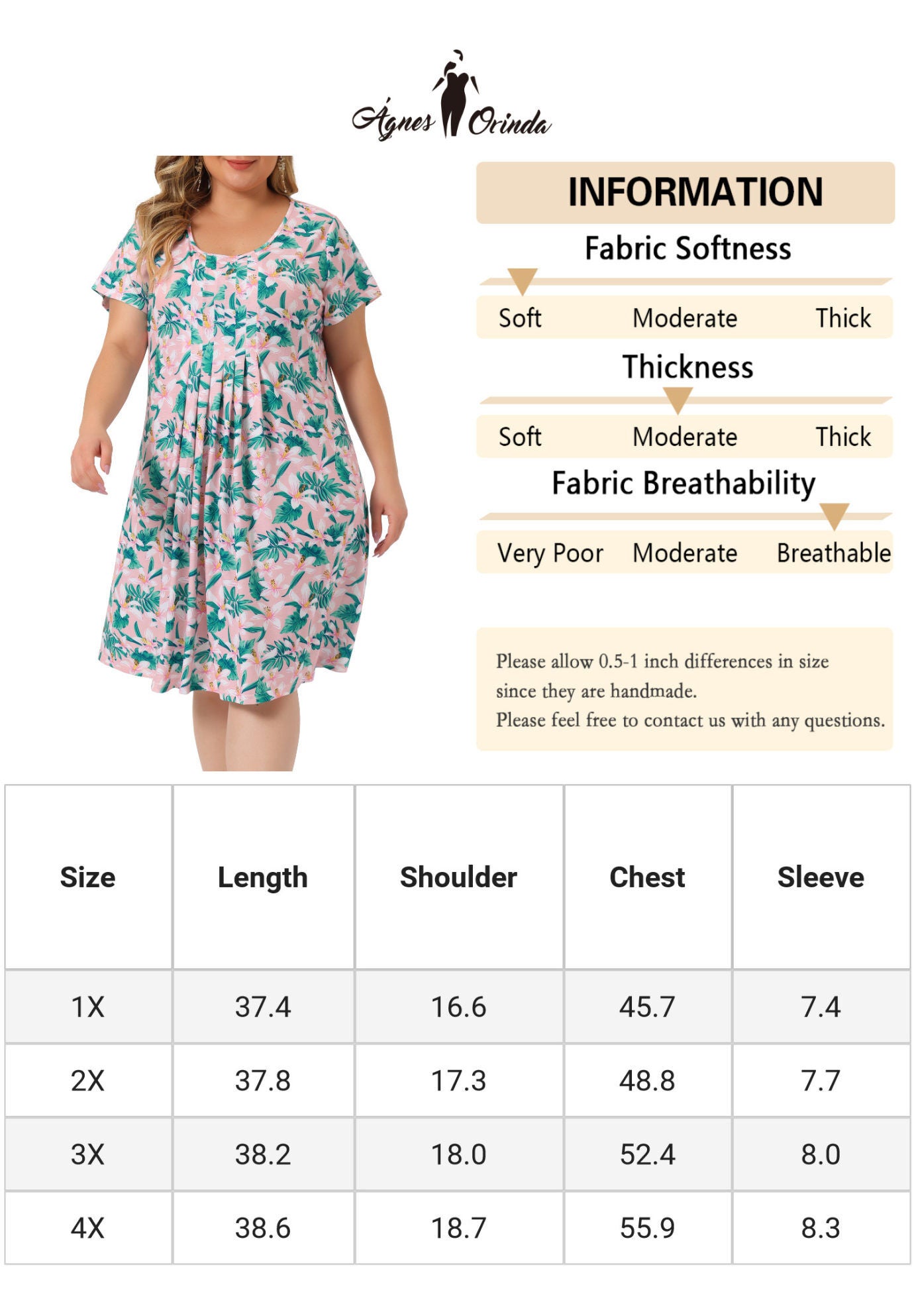 Short Sleeves Pleated Summer Beach Casual Loose Floral Dress, Pink Green / Pink, alternate image number 4