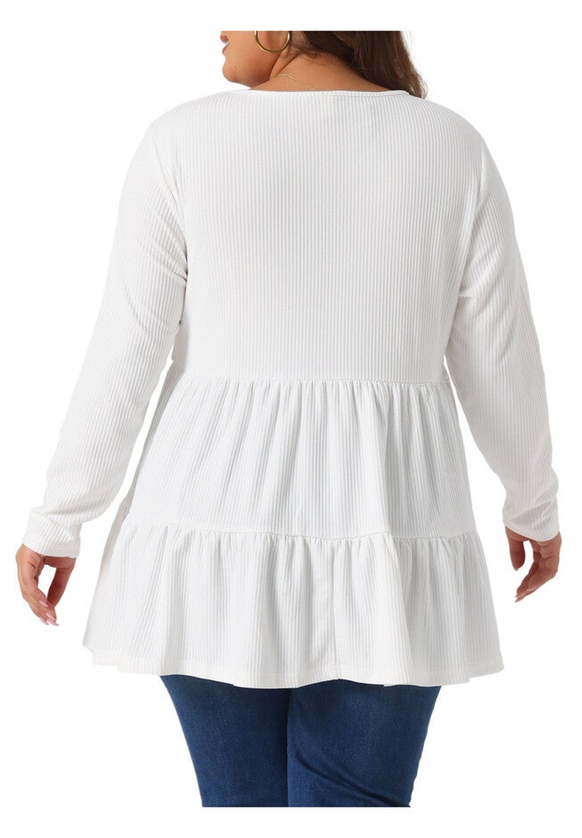 Babydoll Loose Peplum Top Blouse Tunic, White / White, alternate image number 3