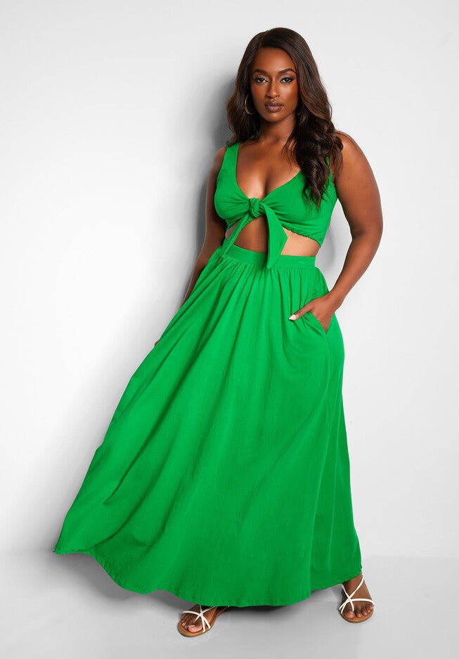 Love Story Crop Top & Maxi Skater Skirt Set, Green / Kelly Green, alternate image number 1