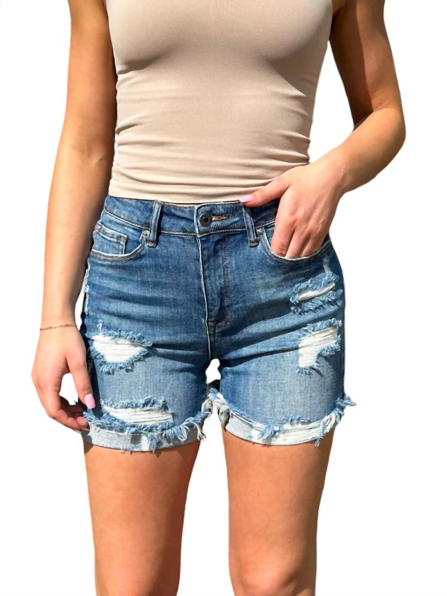 High Rise Cuffed Shorts, Dark Wash / Dark Wash, hi-res image number 0