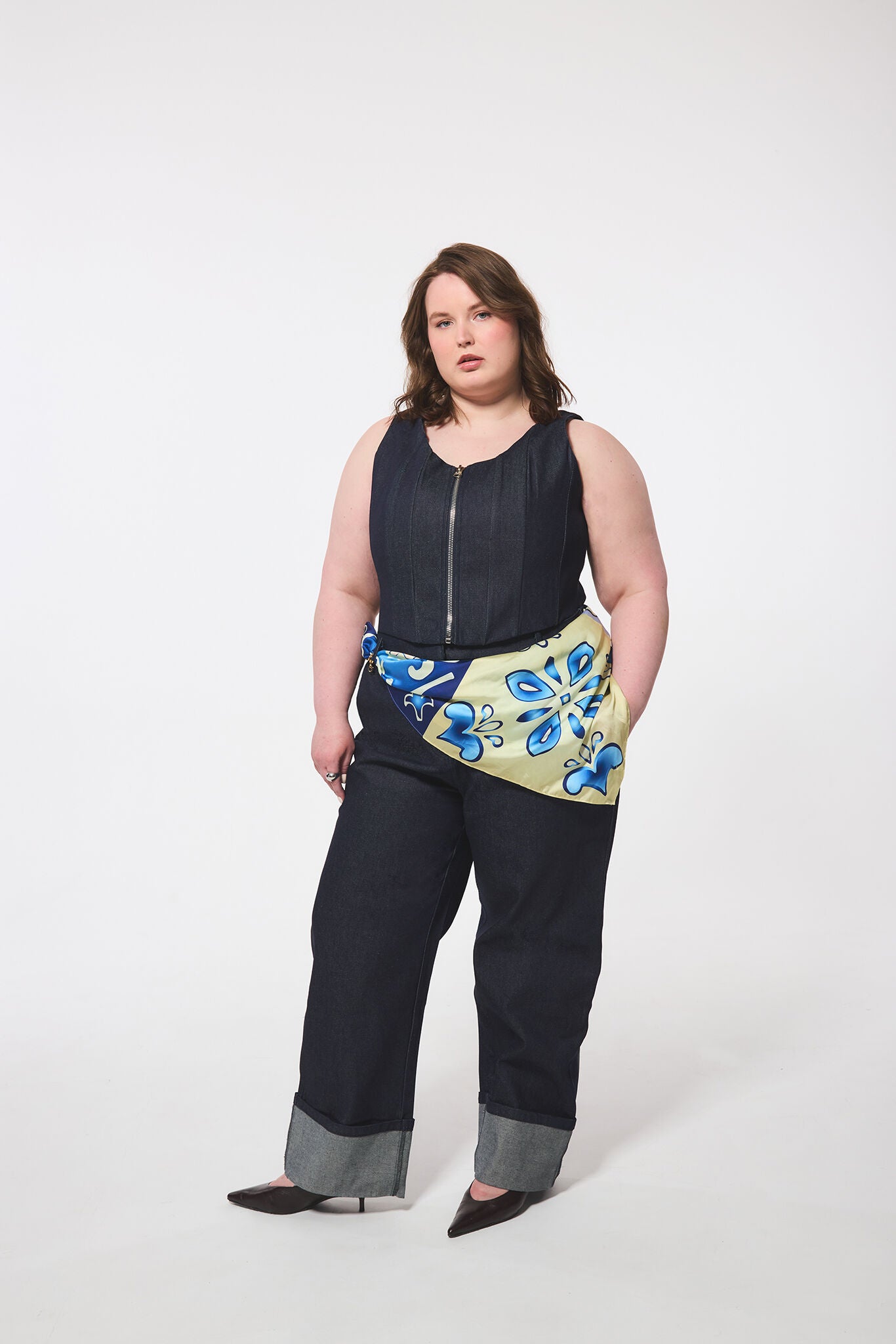 Denim Cuffed Pants, NAVY / Dark Wash, alternate image number 3