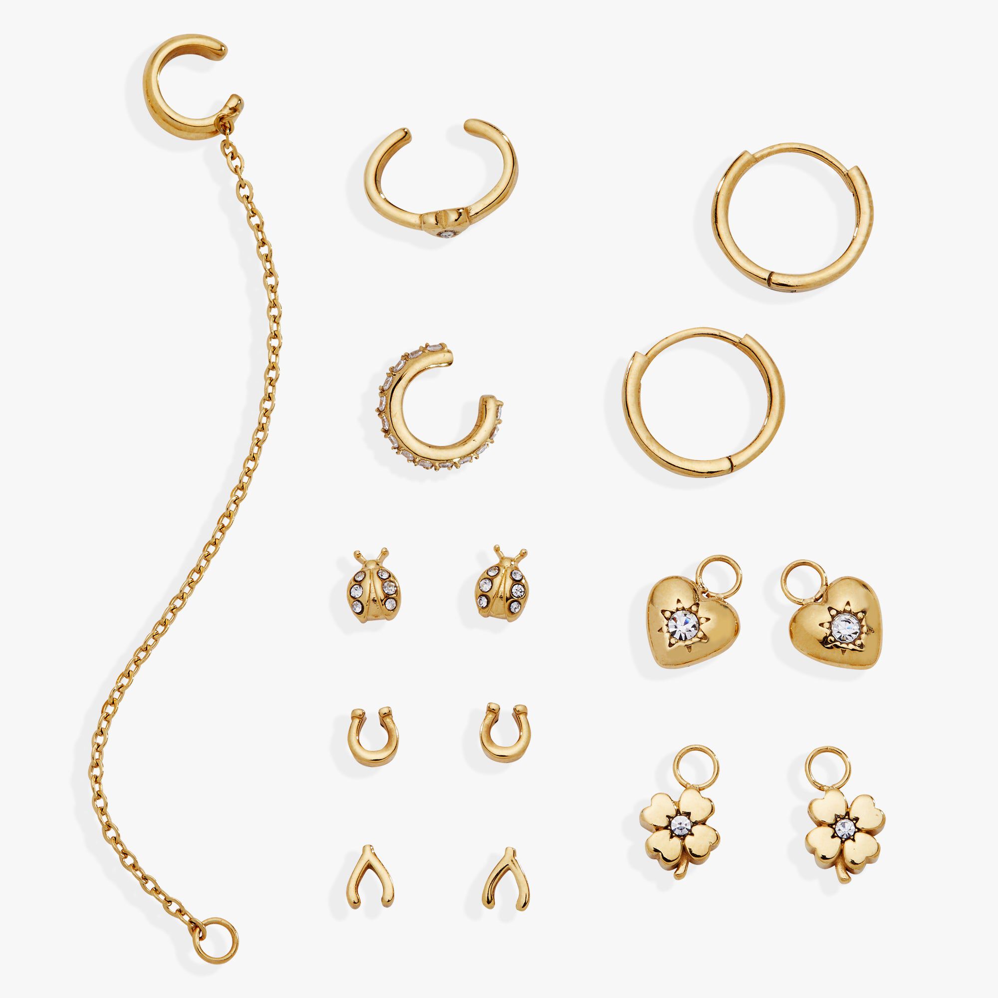 Love & Luck Stackable 9 Piece Earring Set, Gold / Gold, hi-res image number 0