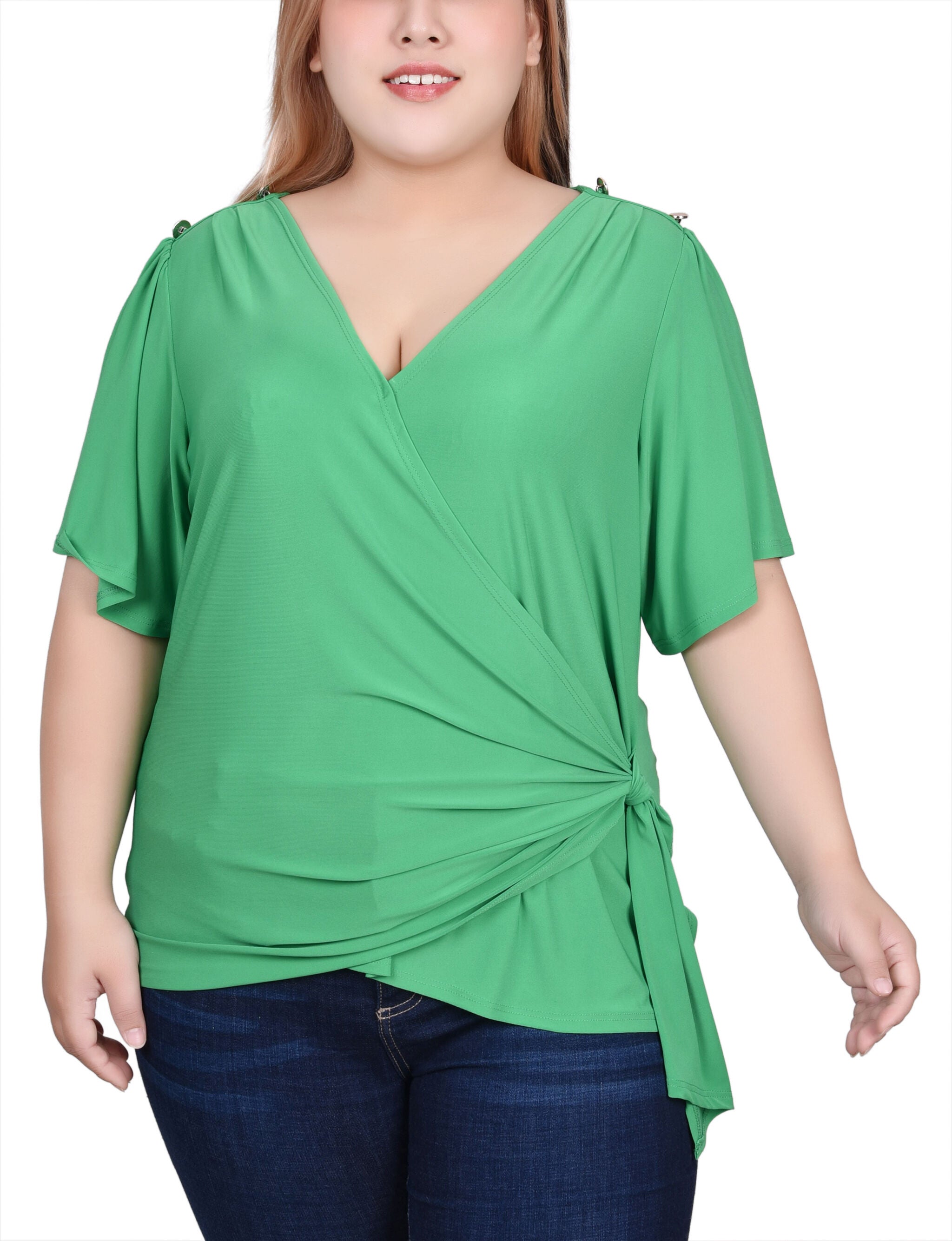 Short Sleeve Wrap Top, Bright Green / green, hi-res image number 0