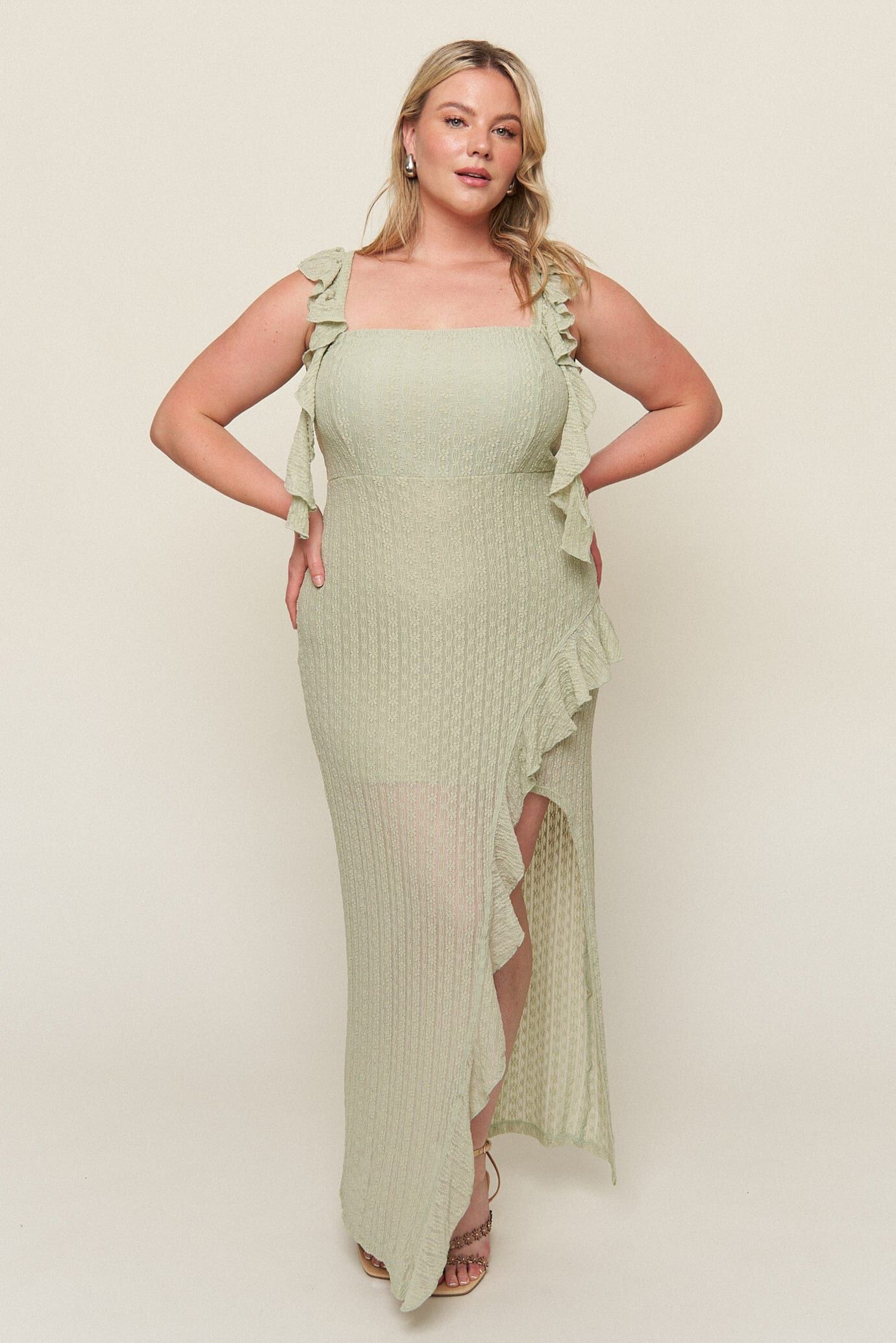 Maria Asymmetrical Lace Dress, Sage / Sage Green, alternate image number 1