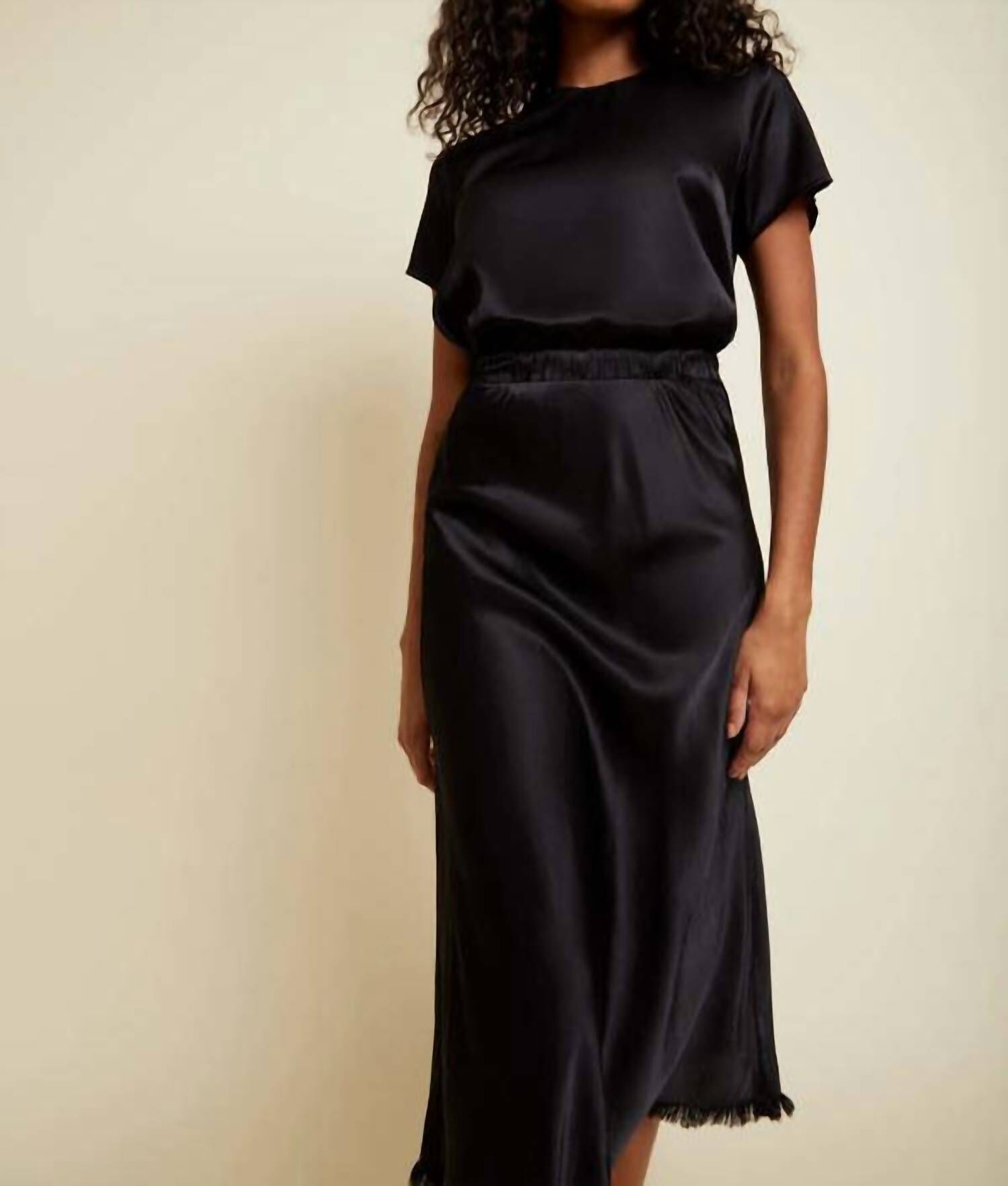MABEL SATIN MIDI SKIRT IN BLACK, Black / Black, alternate image number 2