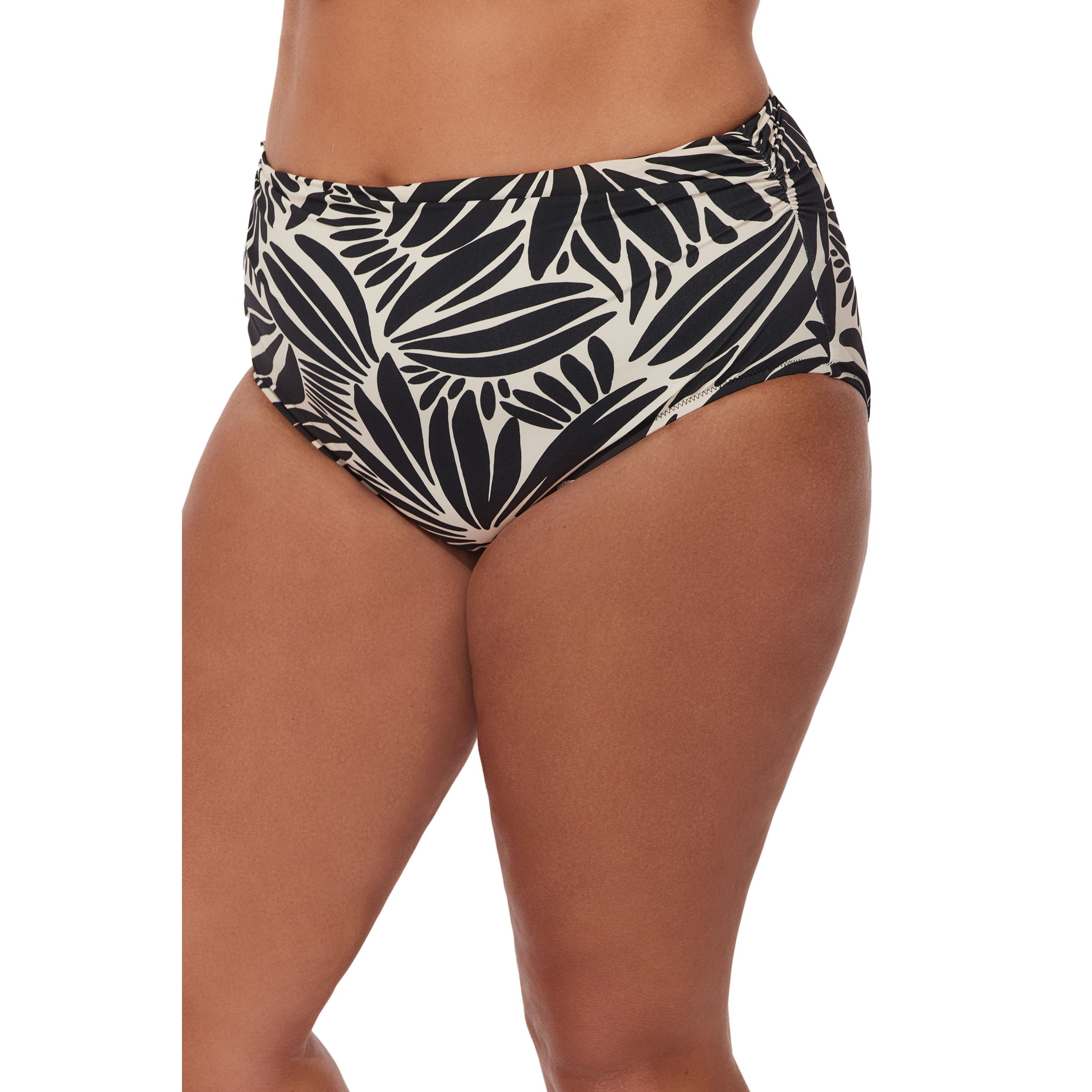 Comeback Plus Size Shirred High Waist Swim Bottom, BlackWhite / White, alternate image number 1