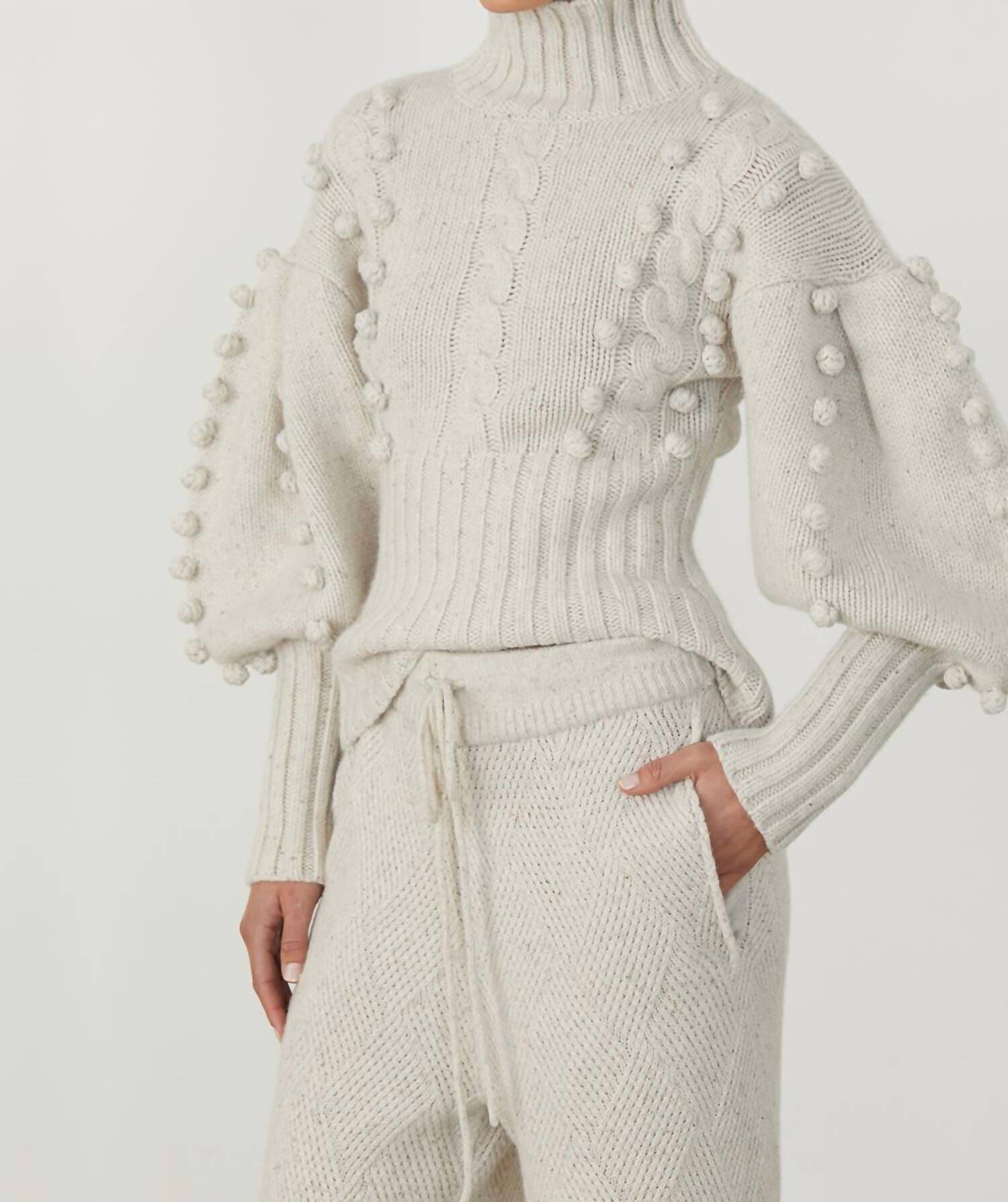 EVA WOOL KNIT SWEATER IN HEATHER DOT MARLE, Heather Dot Marle / Beige, alternate image number 1
