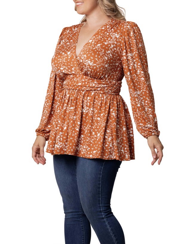 Leah Long Sleeve Tunic Top, AMBER VINING FLORALS / Orange, alternate image number null