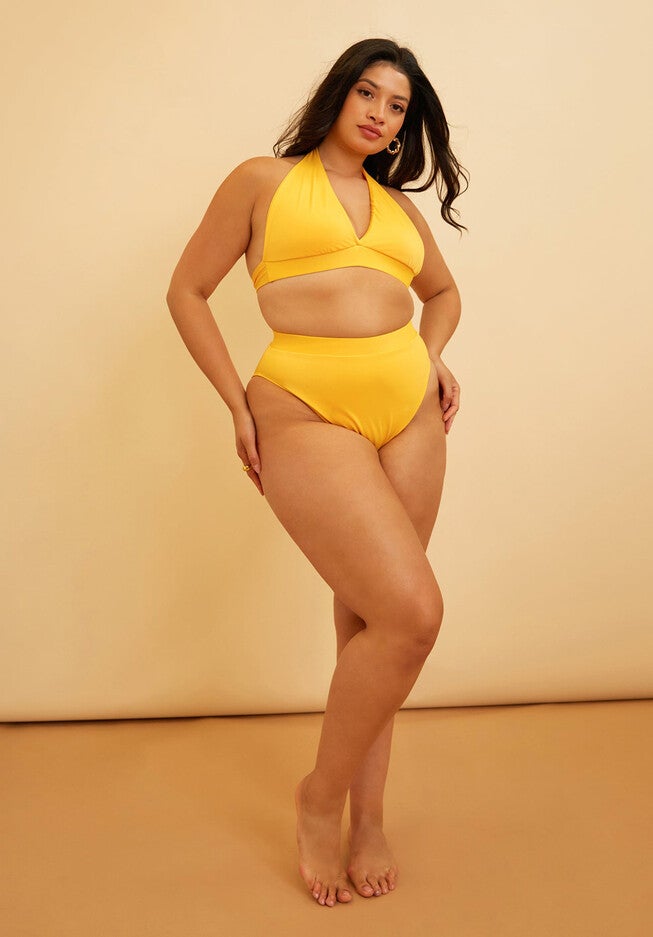 Essential Full Coverage Halter Swim Top, Yellow / Yellow, hi-res image number 0