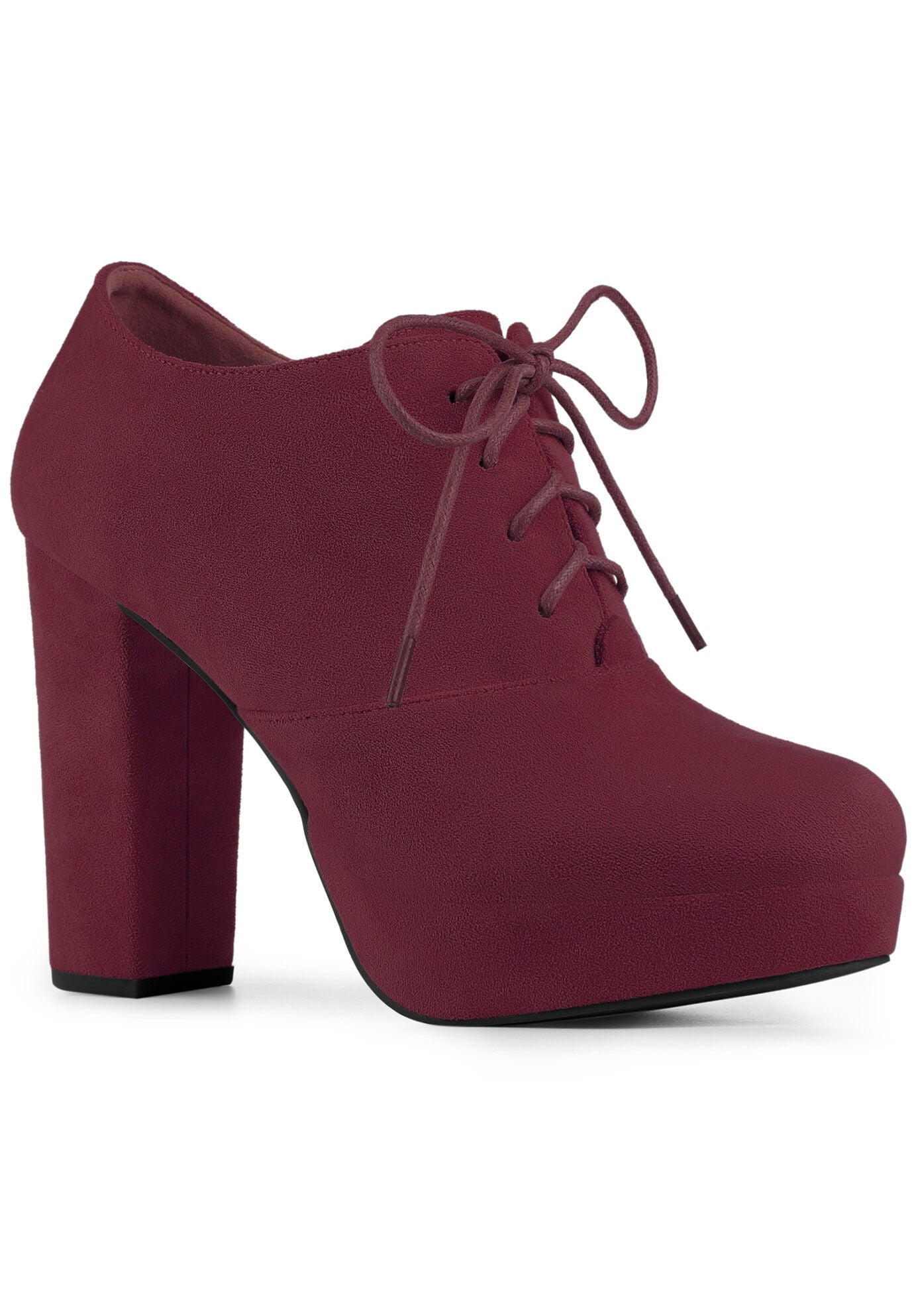 Platform Chunky Heel Lace Up Ankle Booties, Burgundy / Burgundy, hi-res image number 0