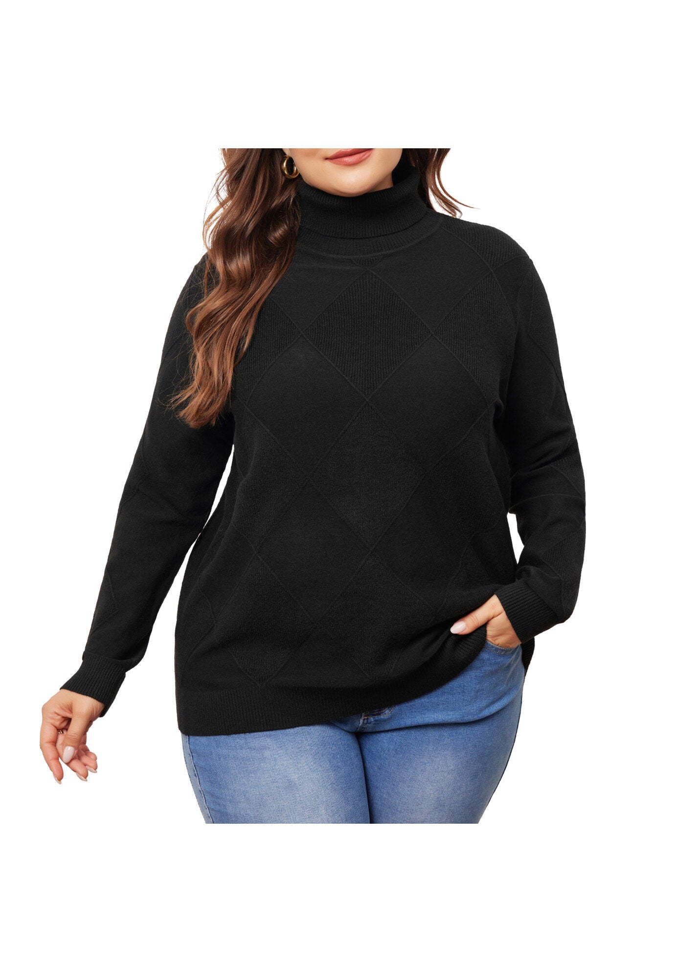 Lightweight Long Sleeve Turtleneck Pullover Sweater, Black / Black, alternate image number 2
