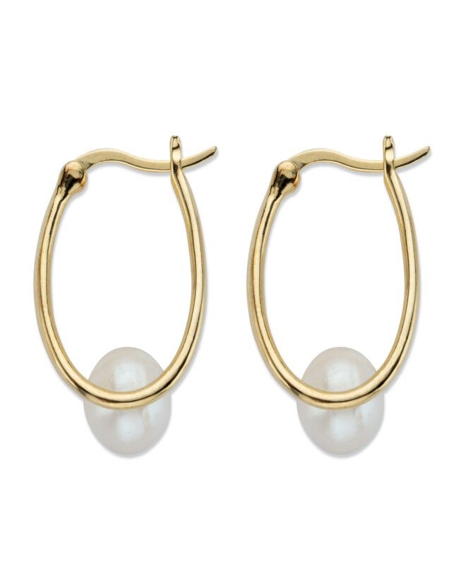 Genuine Cultured Pearl 14k Gold-plated Sterling Silver Double Hoop Earrings, White / White, alternate image number null