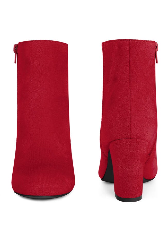 Round Toe Chunky High Heels Ankle Boots for Women, Red / Red, alternate image number null