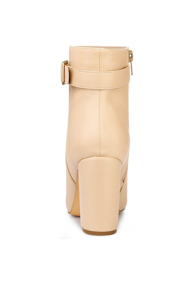 POINTED TOE BUCKLE DECOR BOOTIES, Beige / Beige, alternate image number null