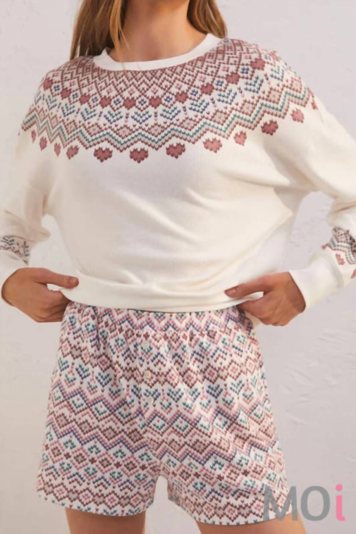 Cozy Days Fair Isle Short In Bone, , alternate image number 1