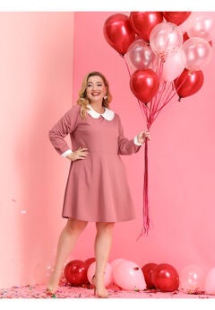 LONG SLEEVE DOLL PETER PAN COLLAR FLARE MIDI DRESS