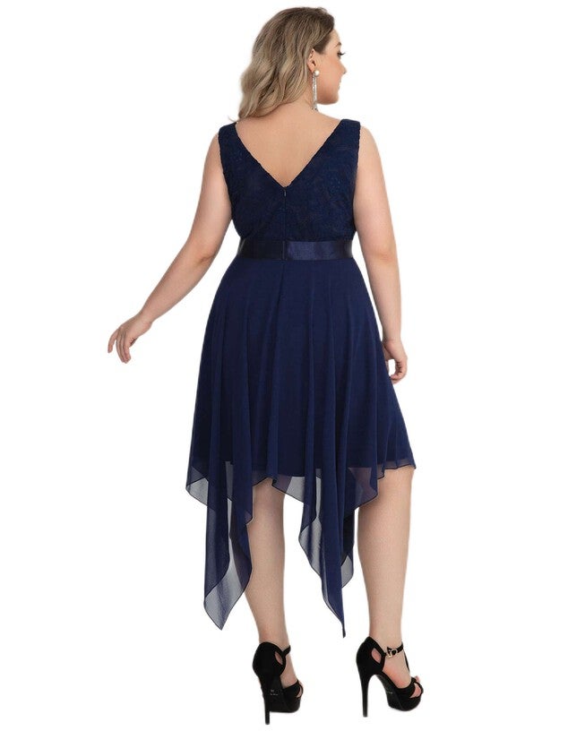 Stunning V Neck Lace Dress with Asymmetrical Hems, , alternate image number 5