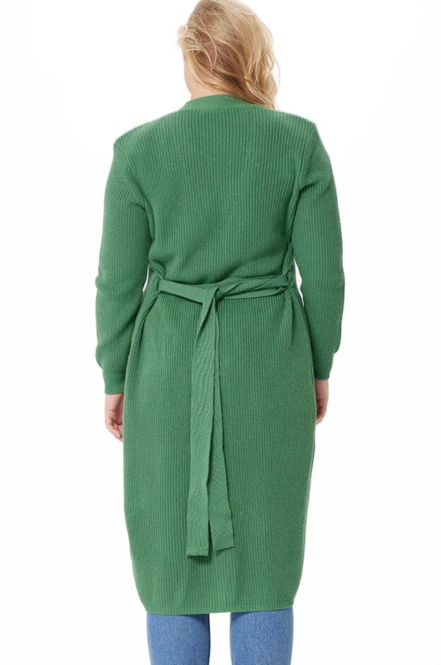 Cotton Cashmere Belted Long Cardigan, Golf Green / Kelly Green, alternate image number 2