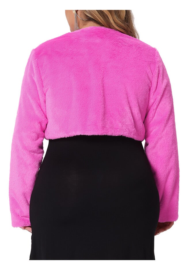OPEN FRONT FAUX FUR BOLERO CROP JACKET, Hot Pink / Pink, alternate image number 3