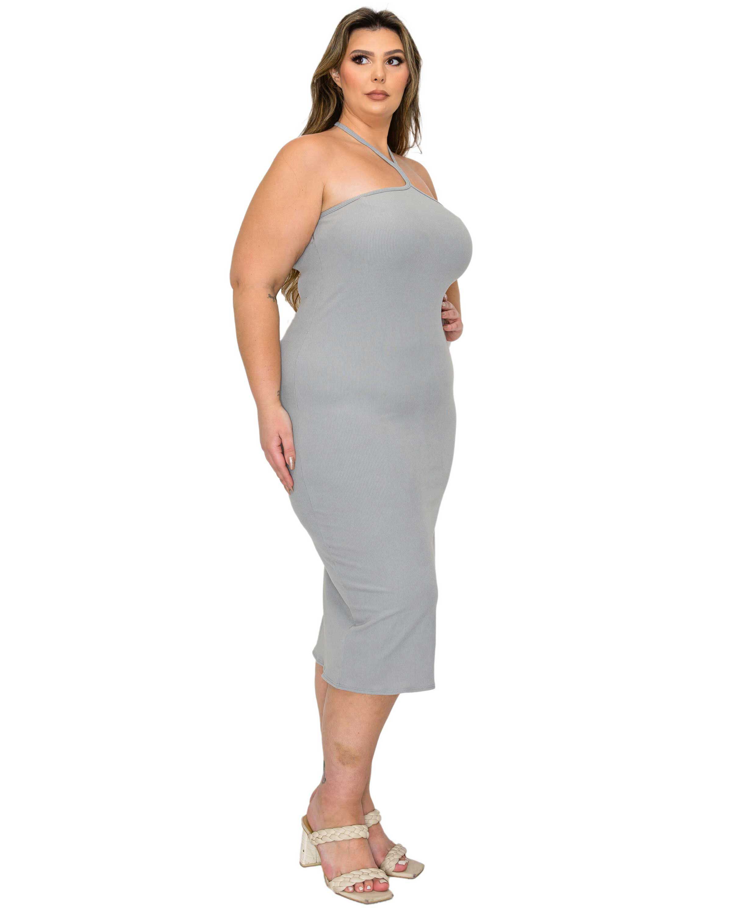 Sienna Tie Neck Rib Dress, Light Grey / Cool Gray, alternate image number 1