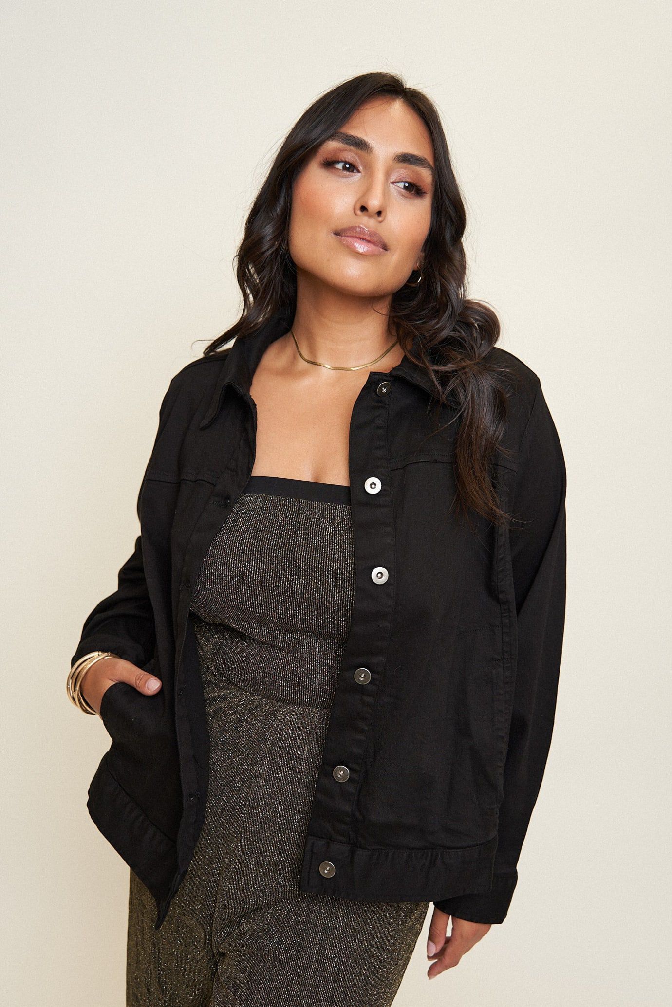 Leah Cotton Tencel Jacket, Black / Black, alternate image number 2