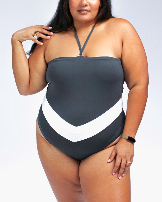 Vee convertible one piece swimsuit, Dark Grey / Charcoal Grey, hi-res image number 0