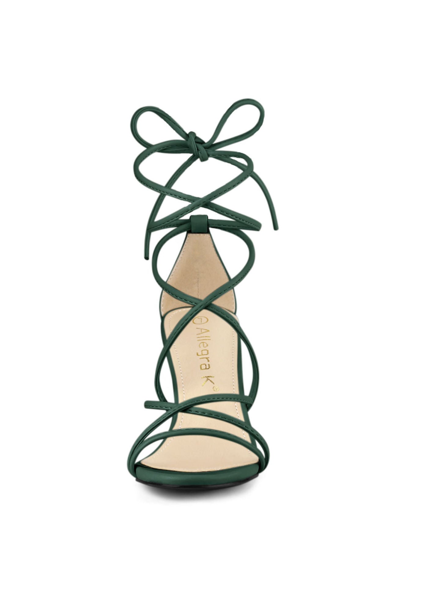 Strappy Lace Up Chunky Heeled Heels Sandals, Dark Green / Forest Green, alternate image number 1