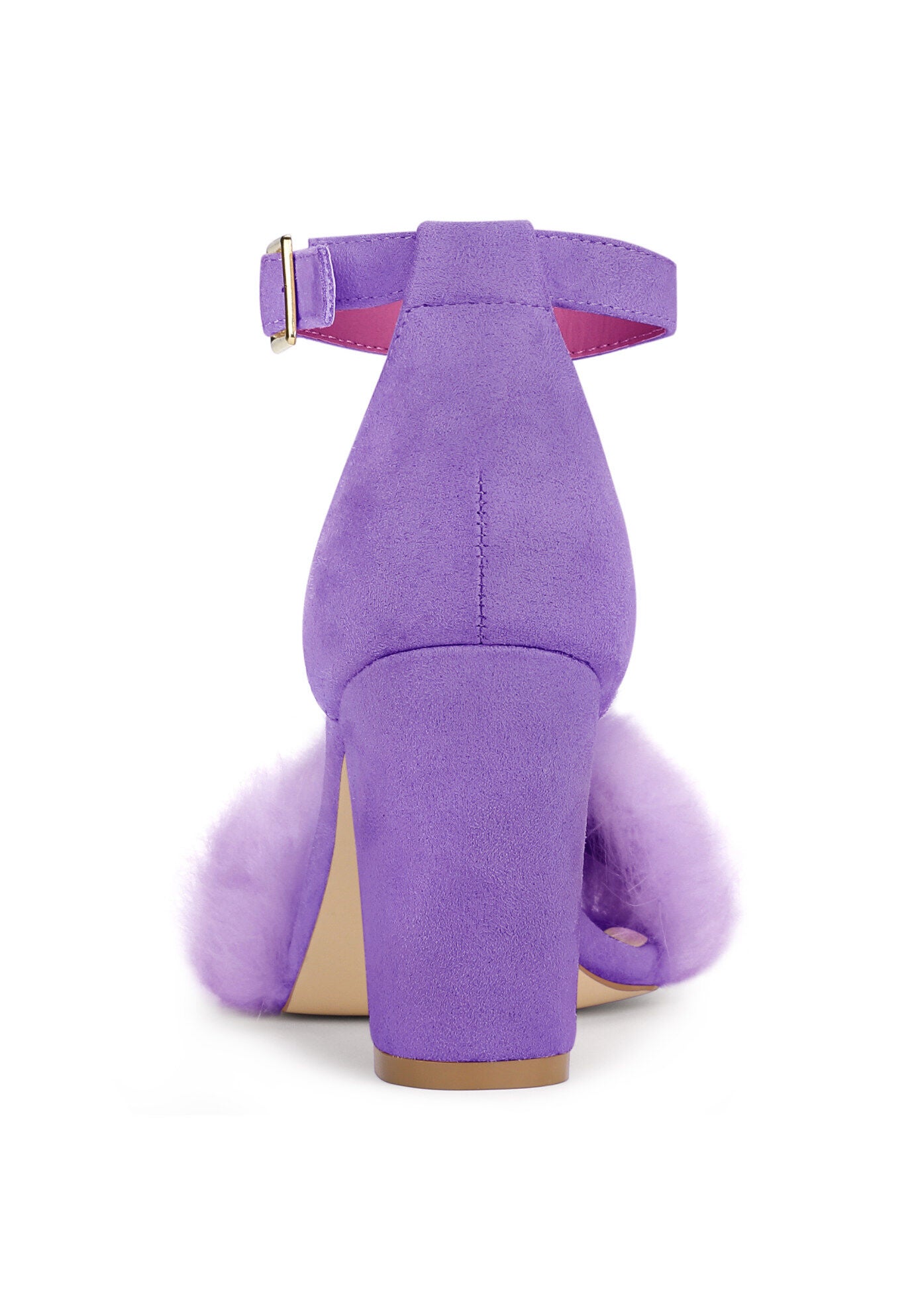 Faux Fur Ankle Strap Block Heels Sandal, Purple / Purple, alternate image number 2