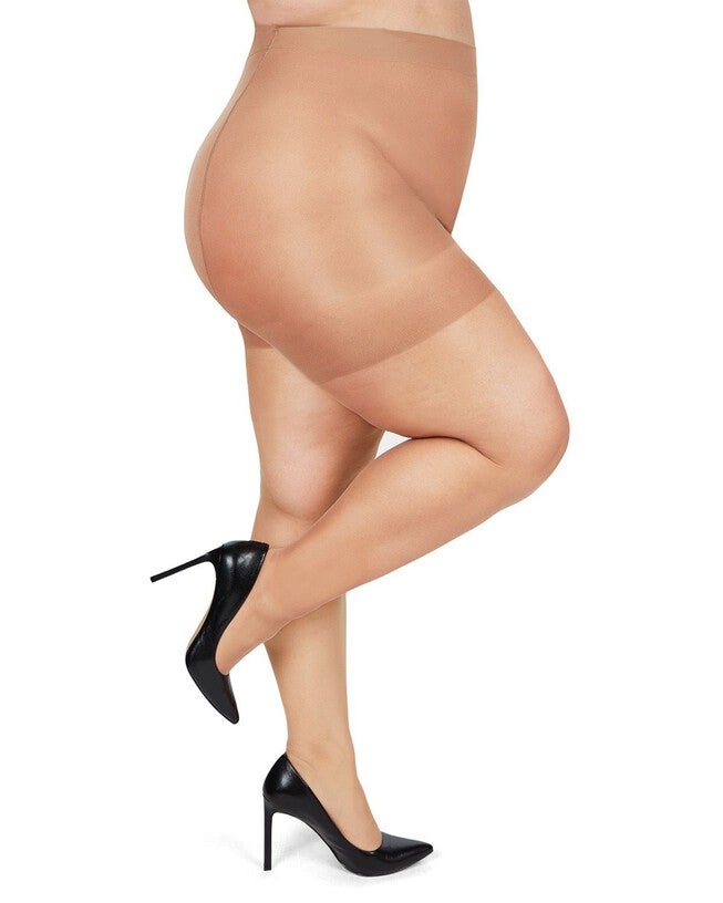 Plus Size Curvy Silky Sheer Control Top Pantyhose, Honey / amber, hi-res image number 0