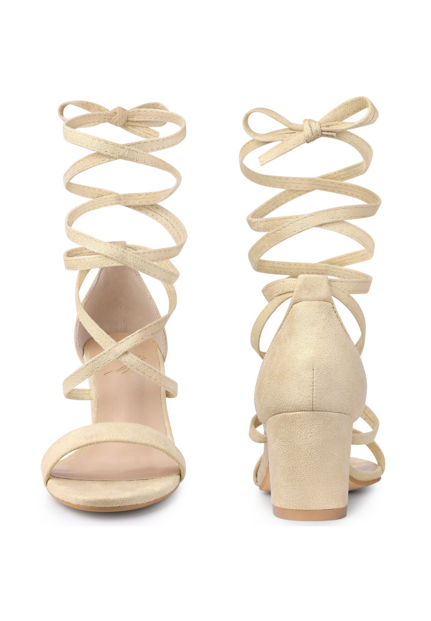 Lace Up Heels Chunky Heel Sandal, Beige / Beige, alternate image number 1